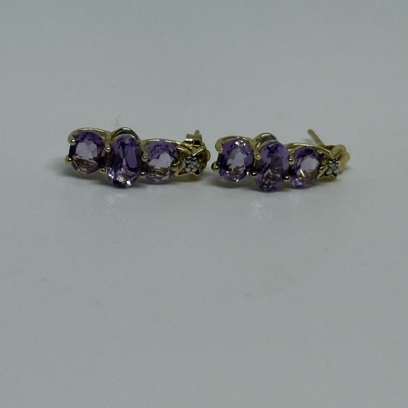 10k Gold & Diamond Amethyst Earrings - Picture 3 of 3